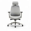 Chaise de bureau ergonomique grise en tissu avec appui-tête réglable 55 x 60 x 120cm