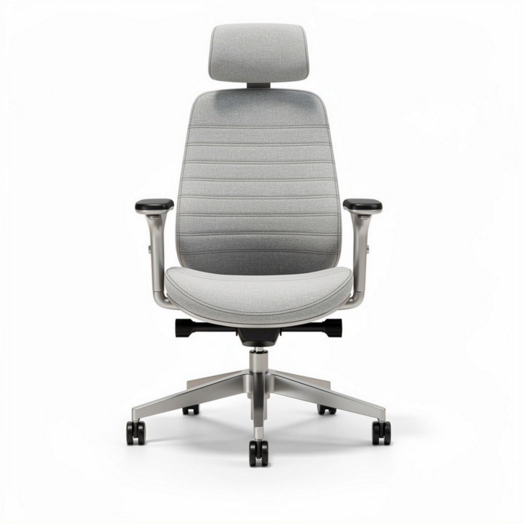 Chaise de bureau ergonomique grise en tissu avec appui-tête réglable 55 x 60 x 120cm