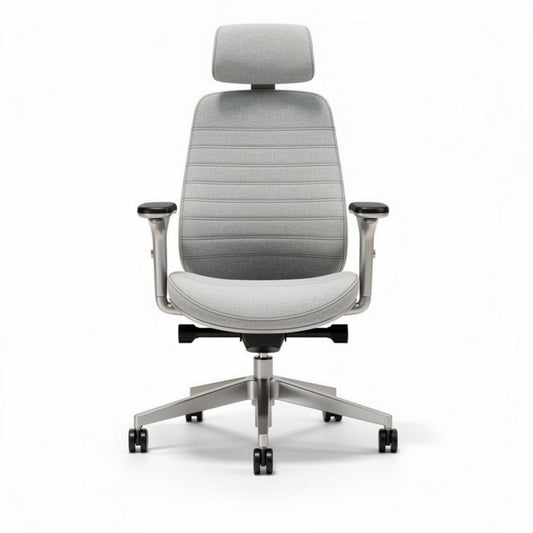Chaise de bureau ergonomique grise en tissu avec appui-tête réglable 55 x 60 x 120cm