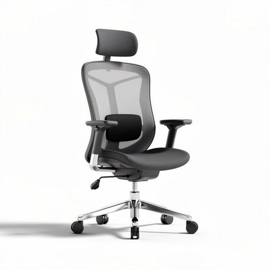 Chaise de bureau ergonomique en maille noire avec appuie-tête et accoudoirs réglables 45 x 65 x 115cm