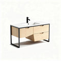 Meuble sous lavabo en bois clair avec lavabo en céramique noir 120 x 50 x 85cm