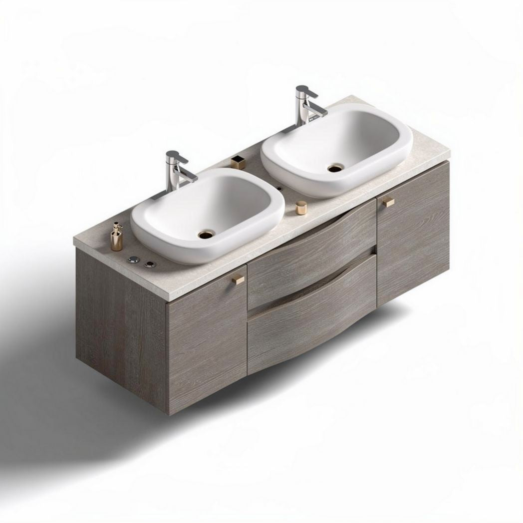 Meuble de salle de bain double vasque en bois gris 120 x 45 x 50 cm