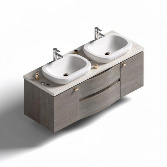 Meuble de salle de bain double vasque en bois gris 120 x 45 x 50 cm