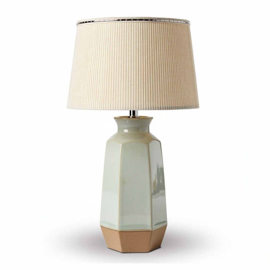 Lampe de table en céramique vert pâle avec abat-jour beige 25 x 25 x 45cm