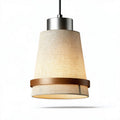 Suspension en lin avec abat-jour en bois brun et métal argenté 30 x 30 x 25cm