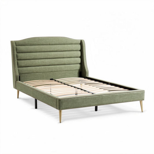 Lit en tissu vert avec cadre en bois dimensions 200 x 160 x 100cm