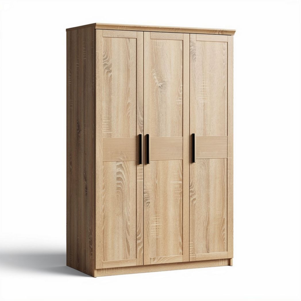 Armoire en bois clair trois portes pour un rangement optimal 180 x 90 x 50cm