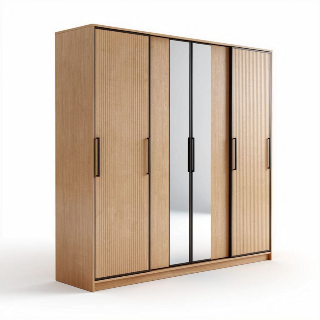 Armoire en bois avec miroirs et porte à design moderne 200 x 40 x 220cm