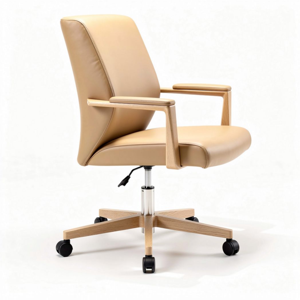 Chaise de bureau en simili cuir beige avec accoudoirs et roulettes 60 x 60 x 100cm
