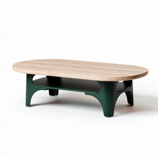 Table basse en bois de chêne et métal vert 120 x 70 x 40cm