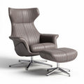 Fauteuil en cuir synthétique gris avec repose-pieds et base en métal dimension 85 x 80 x 100cm