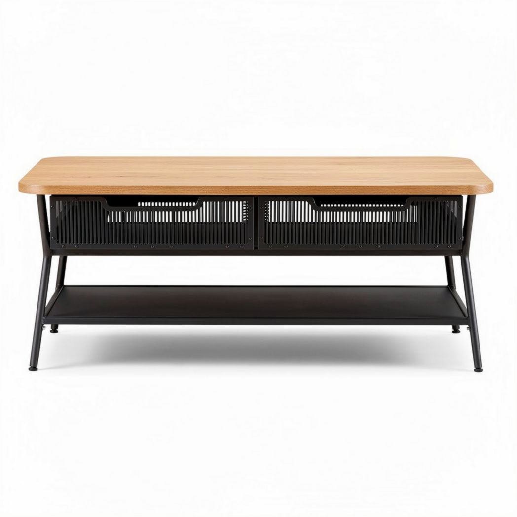 Table basse en bois avec rangement en métal 120 x 60 x 45cm noire et naturelle