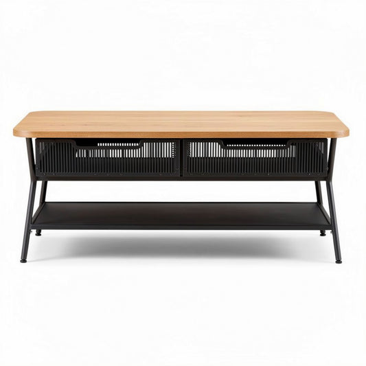 Table basse en bois avec rangement en métal 120 x 60 x 45cm noire et naturelle