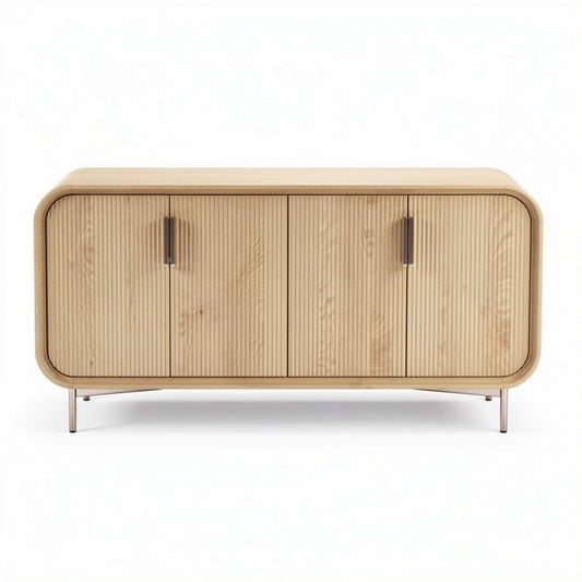 Meuble de rangement en bois naturel avec trois portes dimensions 150 x 45 x 70cm